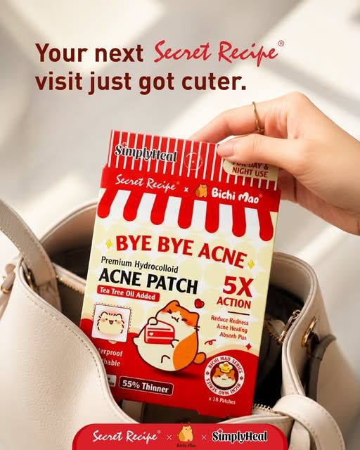 Secret Recipe, SimplyHeal and Bichi Mao limited-edition acne patch collaboration packaging.