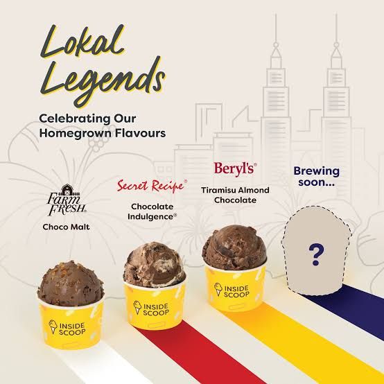 Inside Scoop Lokal Legends ice cream flavours featuring Farm Fresh, Secret Recipe, Beryl's and ZUS Coffee collaborations.