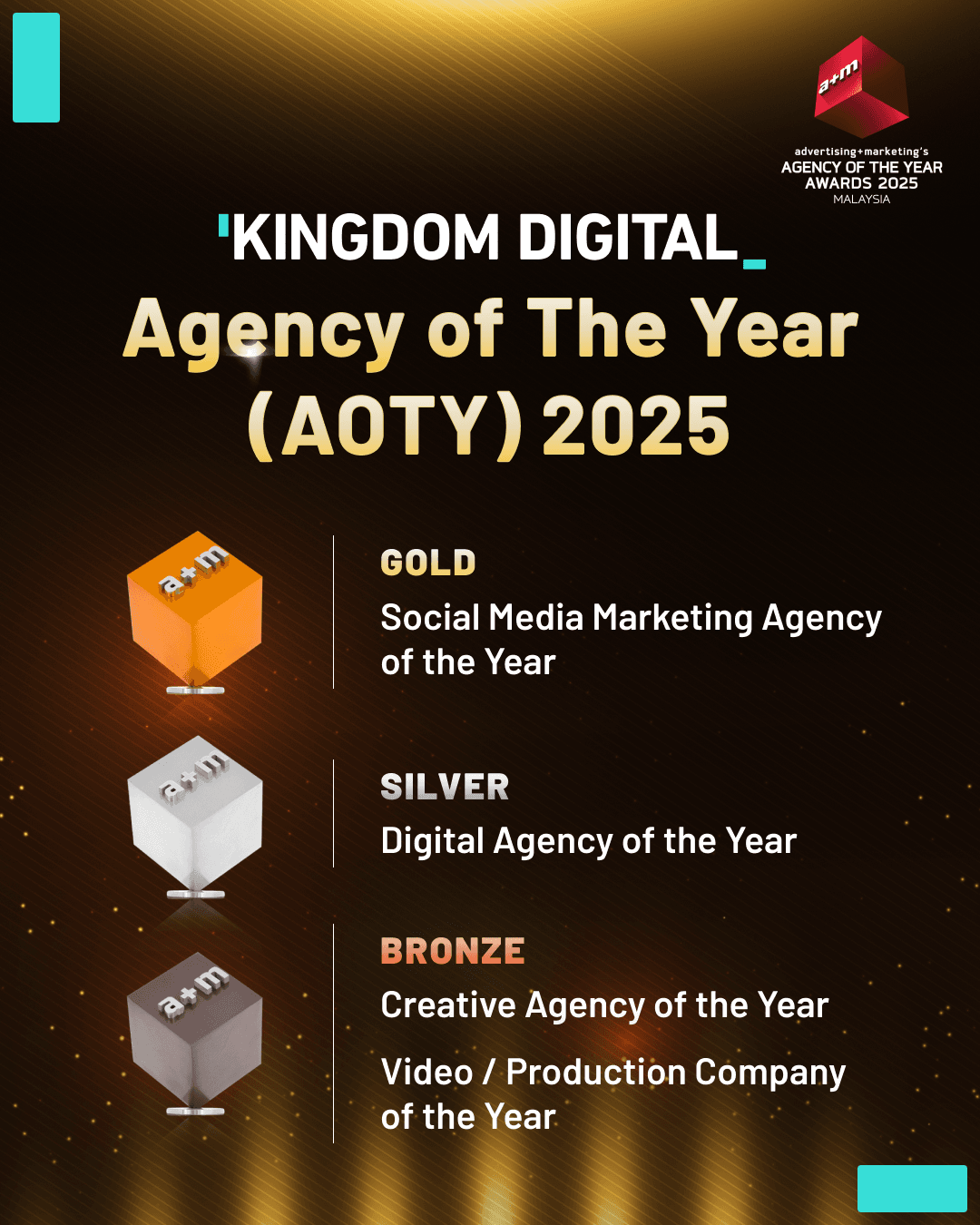 Kingdom Digital awarded Agency of the Year 2025. Gold: Social Media Marketing Agency. Silver: Digital Agency. Bronze: Creative, Video/Production Agency.