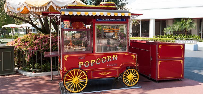Disneyland popcorn wagon with scent diffusers releasing fresh popcorn aroma - scent marketing example